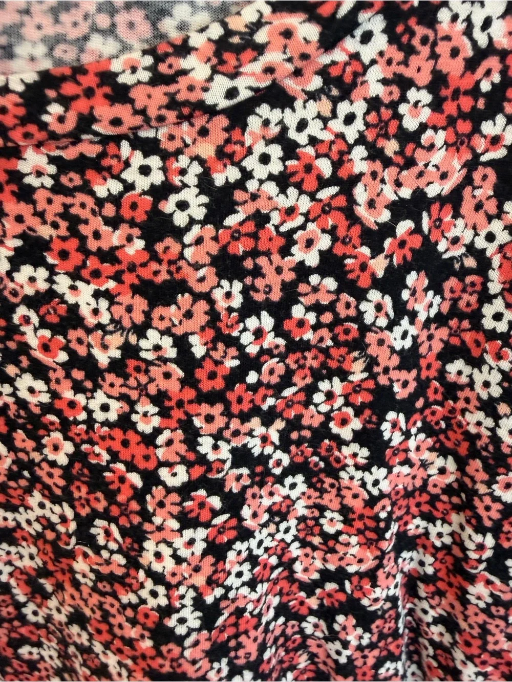 Michael Kors Black and Coral Floral Short-puff Sleeve Top large